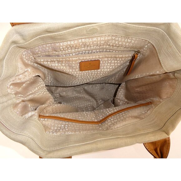 Kate Spade New York Orange & Khaki Striped Canvas Tote Bag With Leather Handles - Picture 9 of 15